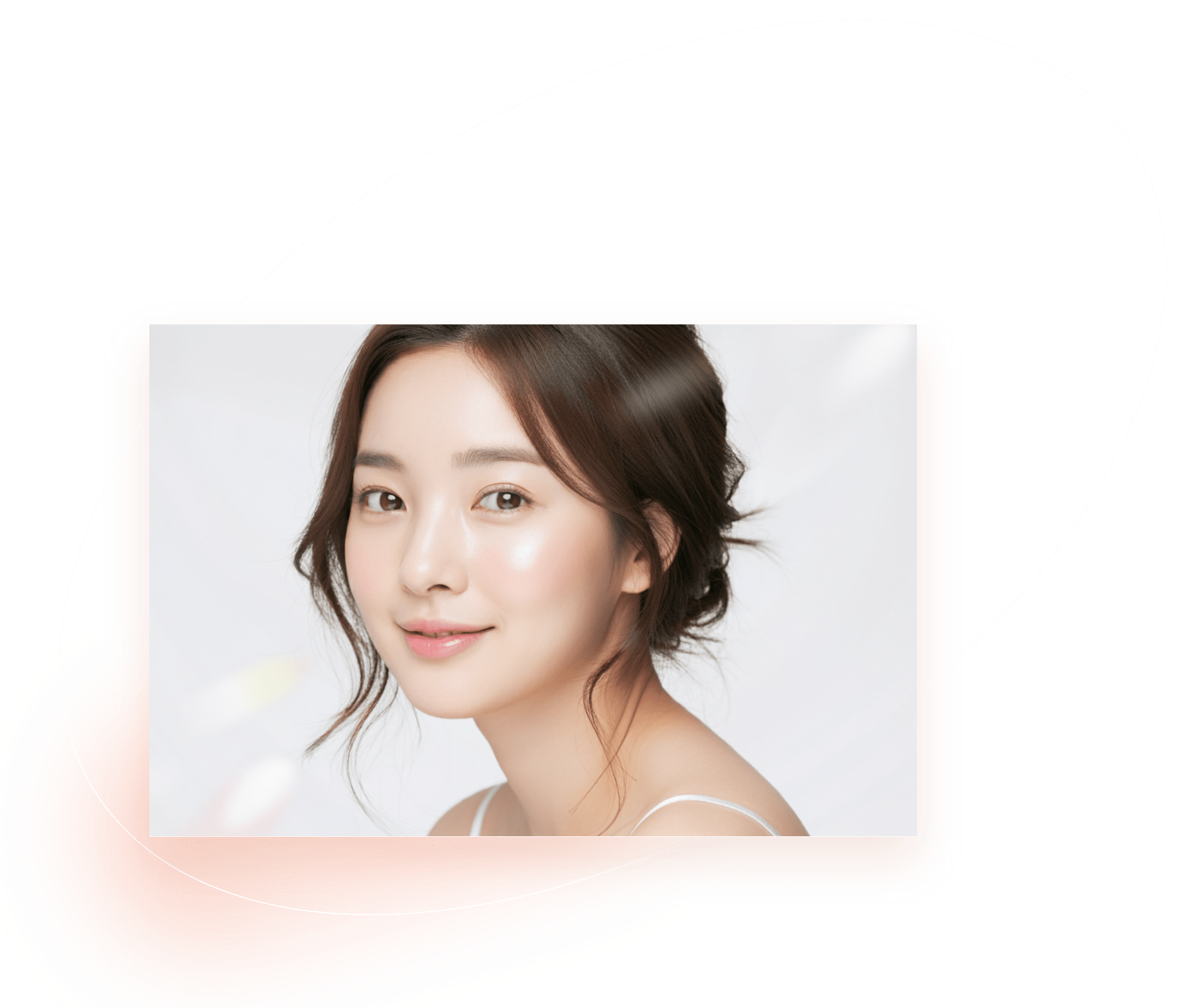 髪をまとめ微笑む女性の顔アップ