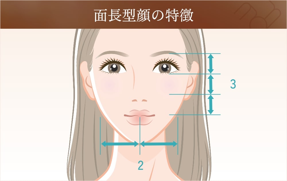 面長の特徴を示す女性の顔のイラスト