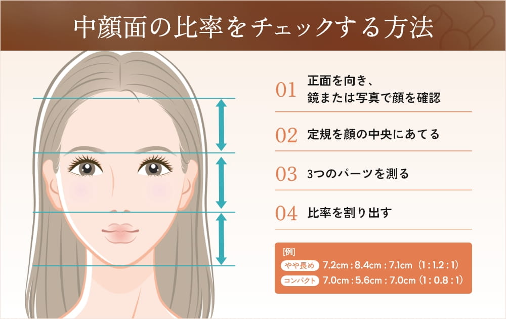 顔のパーツの比率を測る方法の説明図