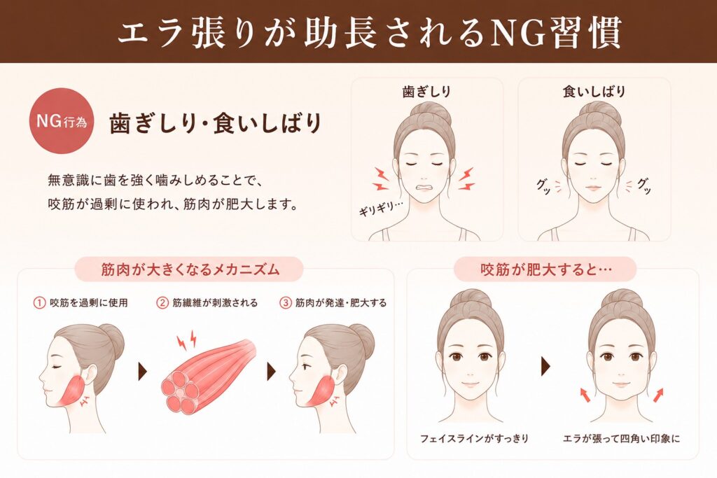 エラ張りを助長する習慣と咬筋肥大のメカニズム